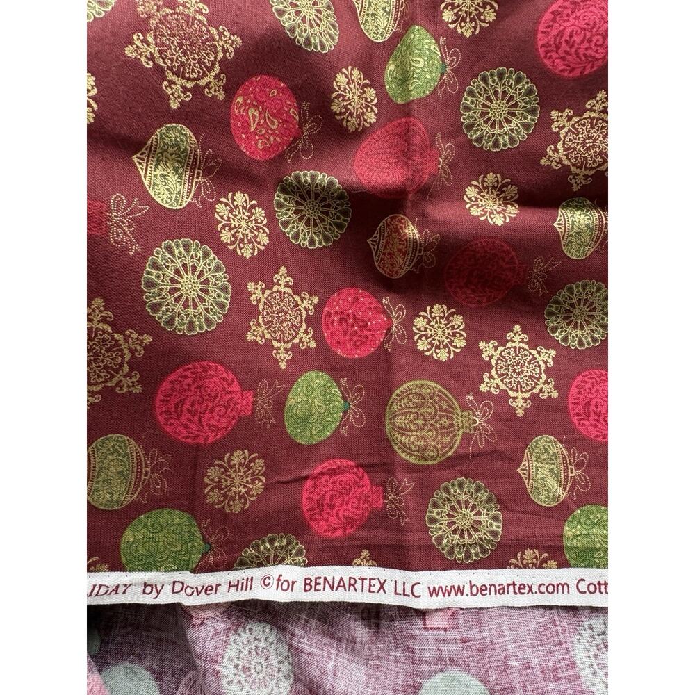Dover Hill Fabric Golden Holiday Benartex Cotton Woven Christmas Metallic 36x40